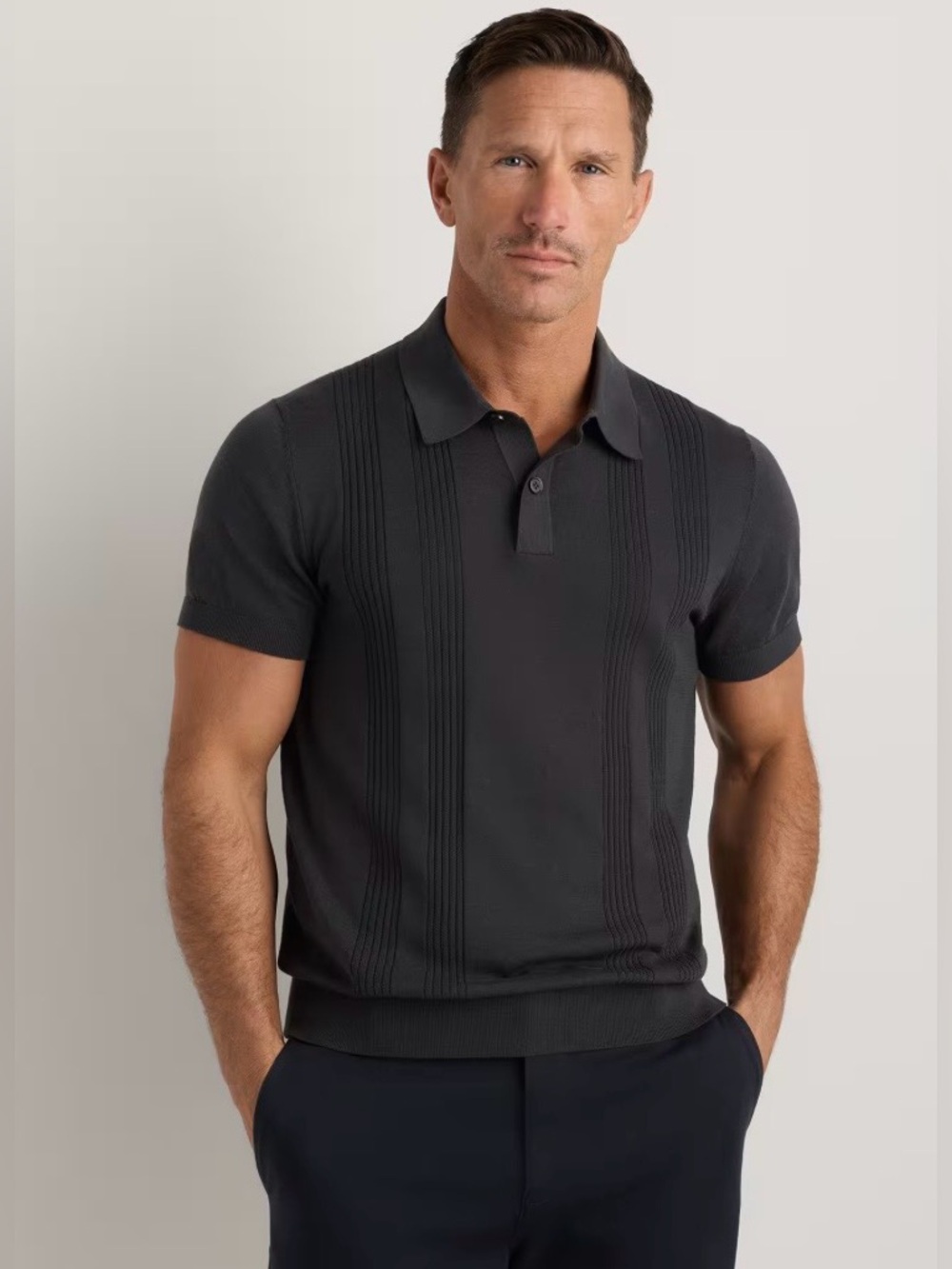 Quince Cotton-Silk Ribbed Short Sleeve Sweater Polo- L